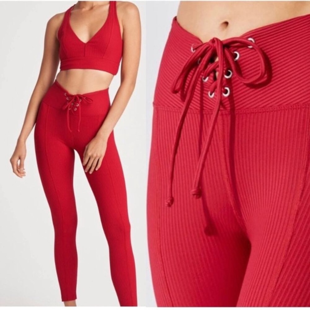 Year of Ours Revolve Red Ribbed Football Leggings size small
